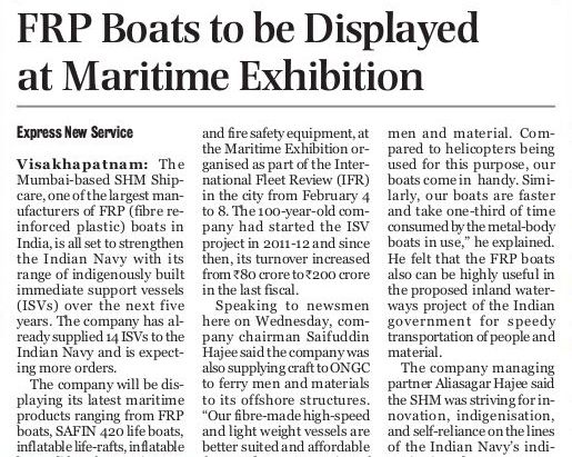 FRP Boats to be displayed at Maritime Exhibition